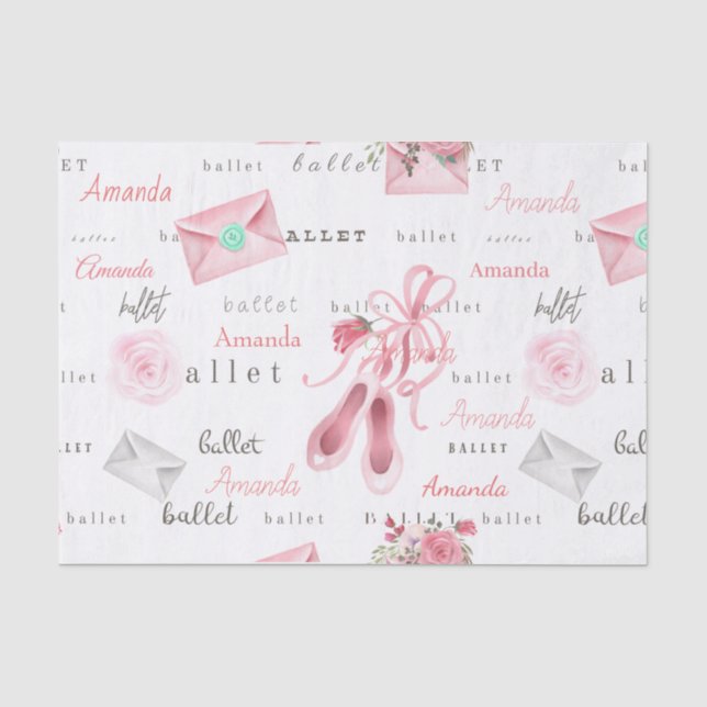 Papier Mousseline Nom personnalisé Ballerina Ballet personnalisé ros (Recto)