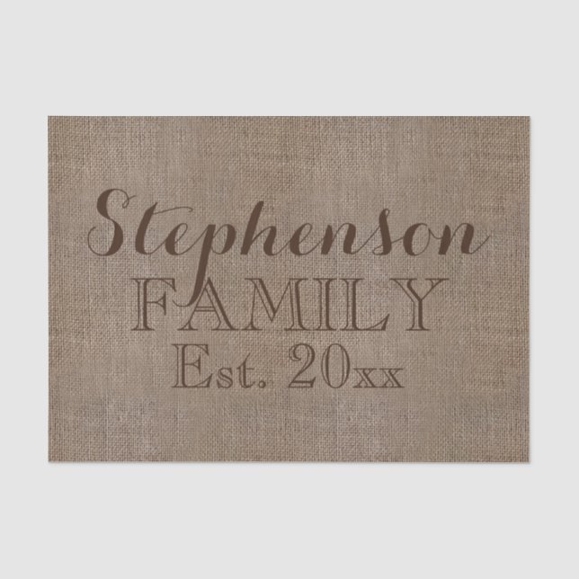 Papier Mousseline Nom personnalisé Burlap Rustique Print (Recto)