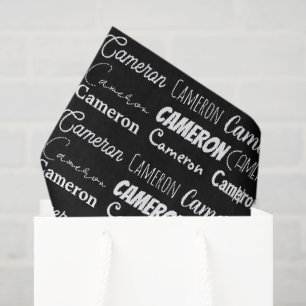 Papier Mousseline Nom personnalisé Cool Black White pour anniversair