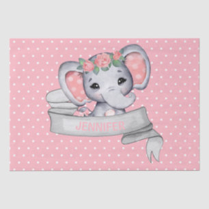 Papier Mousseline Nom personnalisé Elephant Baby Girl Rose & Grey
