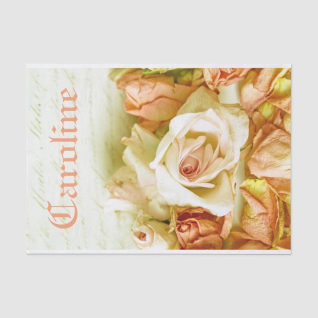 Papier Mousseline Nom personnalisé par roses romantiques chics (Recto)