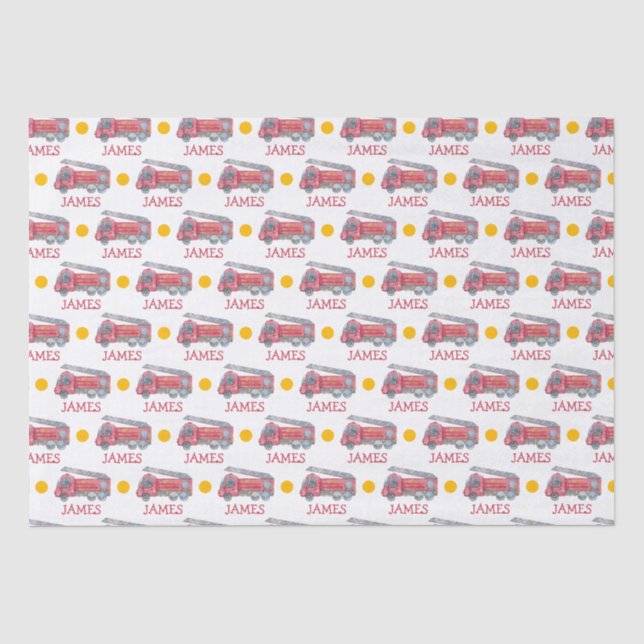 Papier Mousseline Nom personnalisé Red Fire truck Party (Recto)