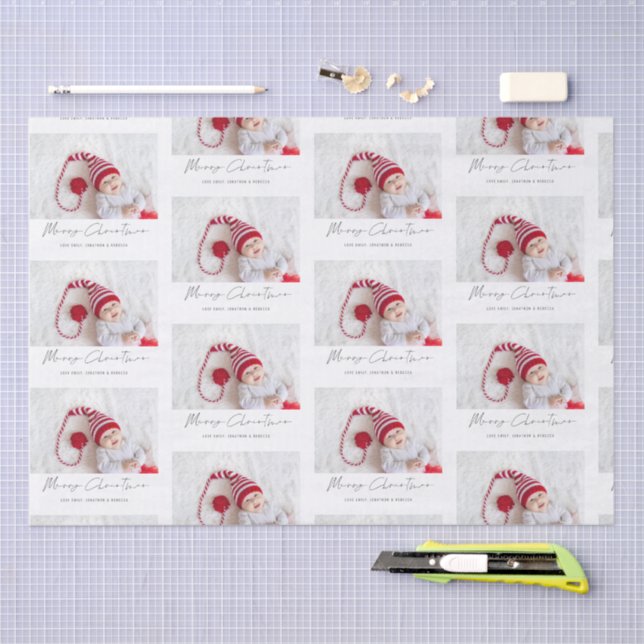 Papier Mousseline Nom photo simple Script Motif Joyeux Noël (Artisanat)