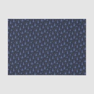 Papier Mousseline Nordique Cobalt Bleu Arbres de Noël foncés
