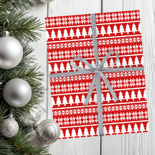 Papier Mousseline Nordique Rouge & Blanc Arbre de Noël Motif rayé