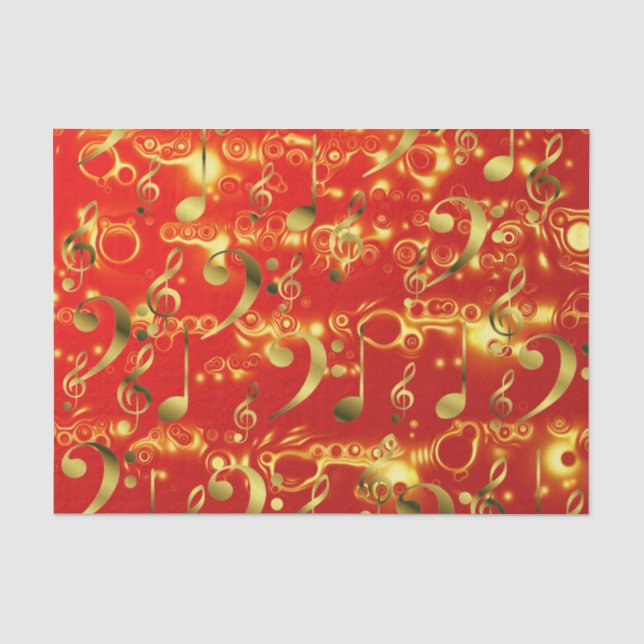Papier Mousseline notes de musique dorée en rouge (Recto)