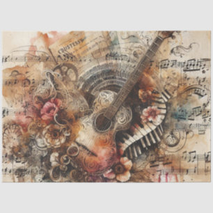 Papier Mousseline Notes de musique Guitare Ephemera Tissu Découpage