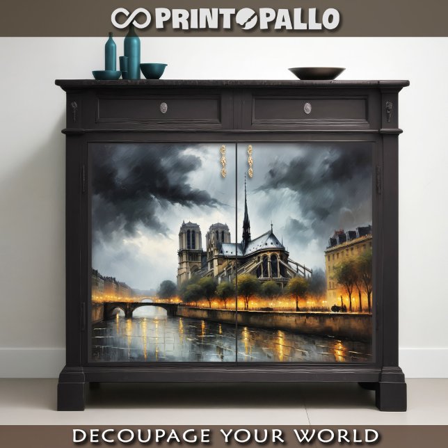 Papier Mousseline Notre Dame de Paris, nuit orageuse et procession (Créateur téléchargé)