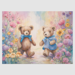 Papier Mousseline Nounours dans un jardin pastel