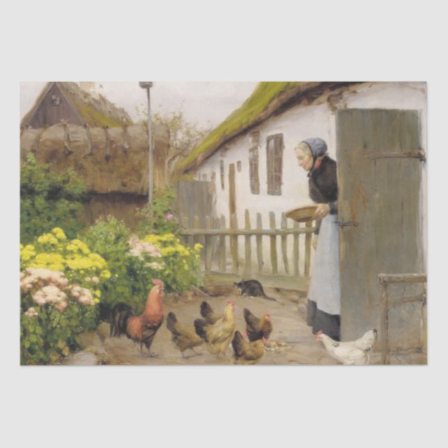 Papier Mousseline Nourrir les poules (par H.A. Brendekilde) (Recto)