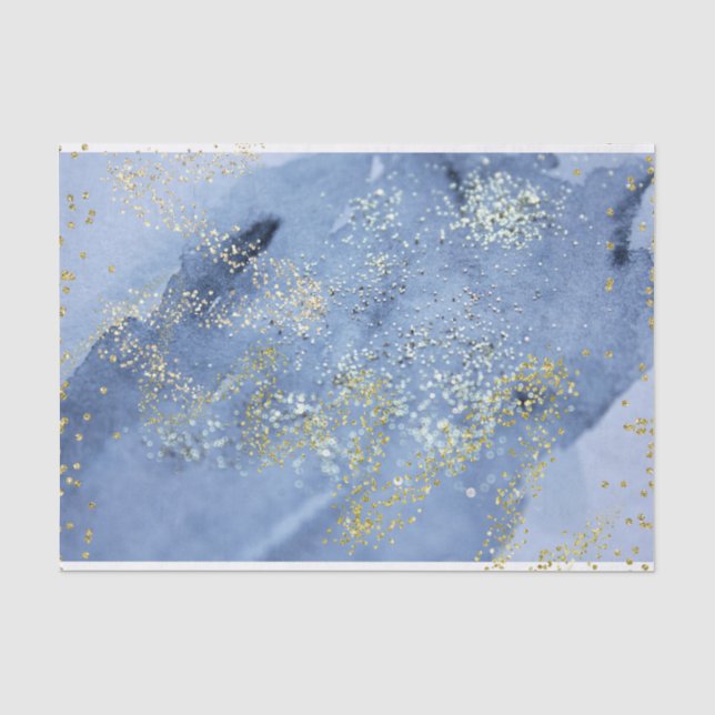 Papier Mousseline Nuage d'aquarelle bleu doré (Recto)