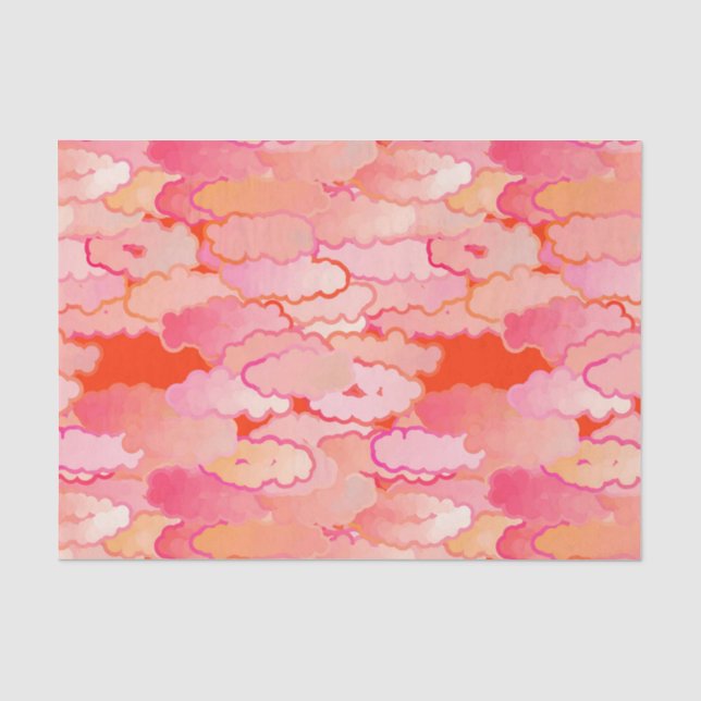 Papier Mousseline Nuages japonais, coucher du soleil, corail, (Recto)