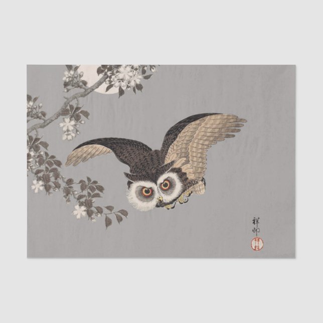 Papier Mousseline Nuit Japonaise Chouette Lune Bois Coupe Flying Nig (Recto)