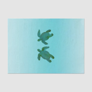 Papier Mousseline Océan Aquarelle Vert Bleu 2 Tortues Marines