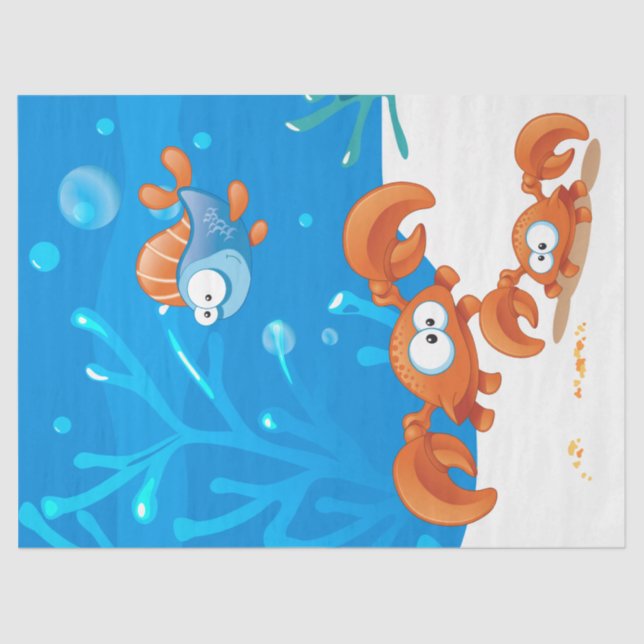 Papier Mousseline Océan Aquatic Cute Crab Funky Fish Decoupage (Recto)