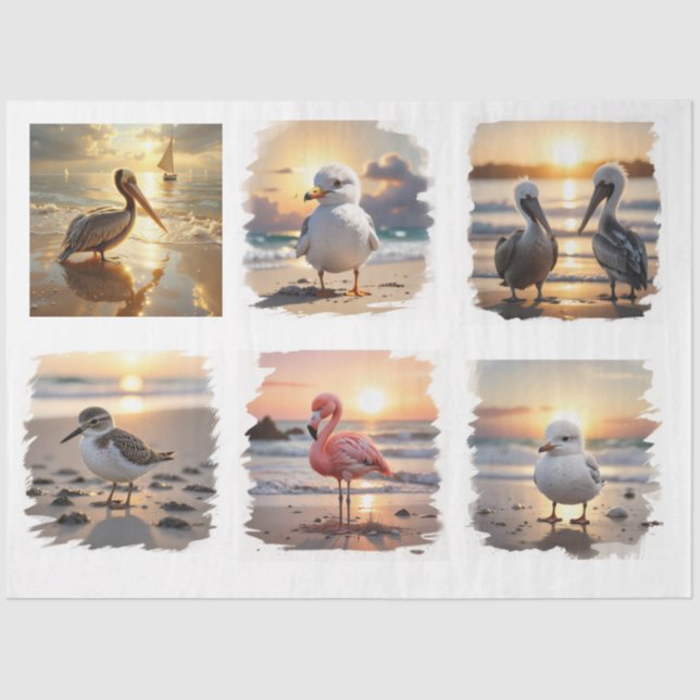 Papier Mousseline Ocean birds at sunset decoupage (Recto)