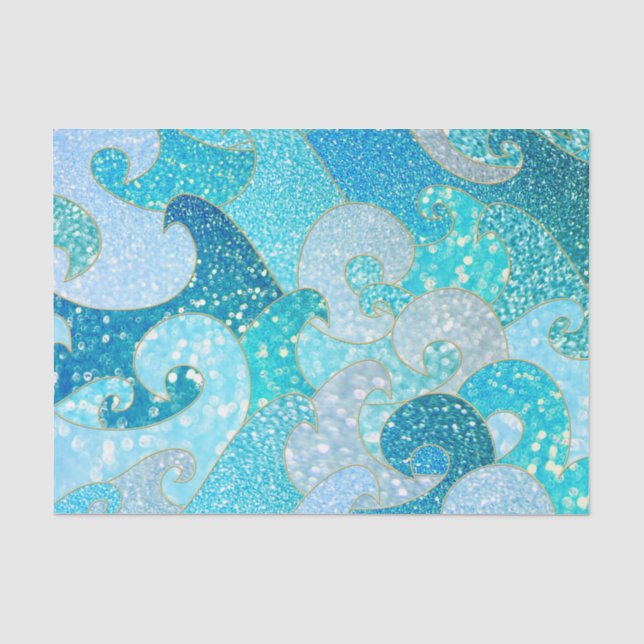 Papier Mousseline Océan turquoise d'or de sirène de Faux de Mer (Recto)