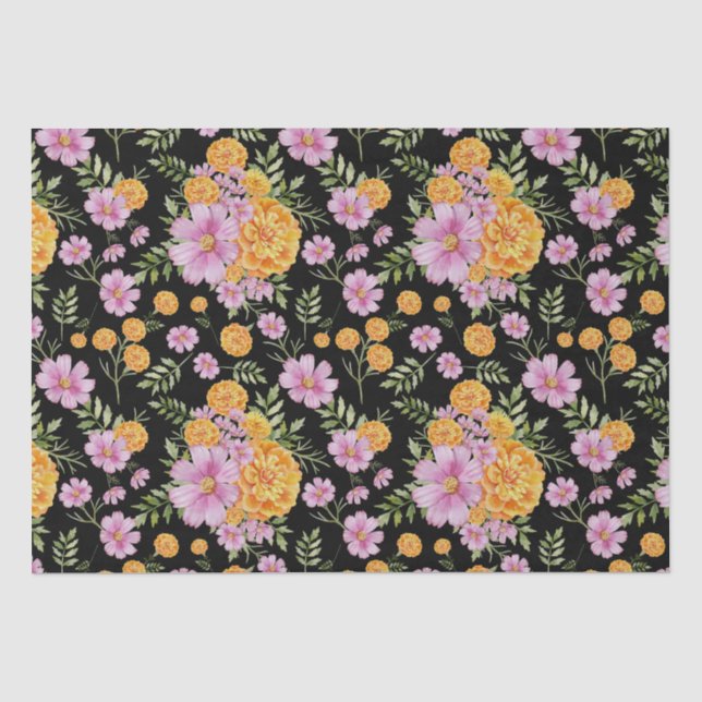Papier Mousseline Octobre Mois de naissance Fleurs Marigold Cosmos (Recto)