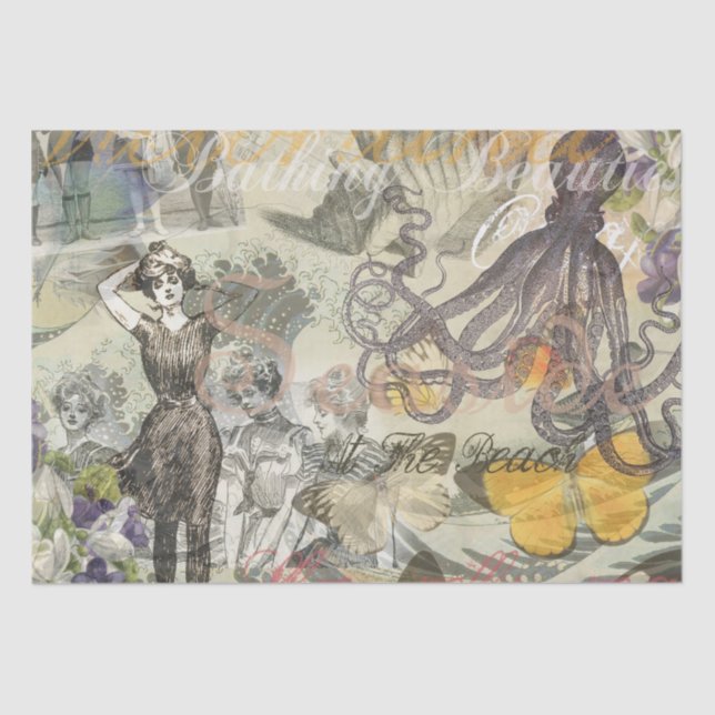 Papier Mousseline Octopus Beach Antique Côte Steampunk (Recto)