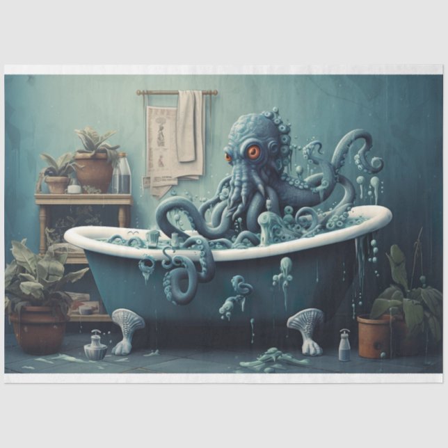 Papier Mousseline Octopus dans la baignoire 3 papier découpage (Recto)