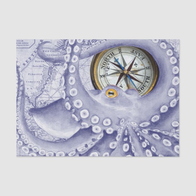Papier Mousseline Octopus Et Compas Violet (Recto)