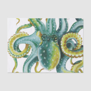 Papier Mousseline Octopus Green Tentacles Aquarelle Art