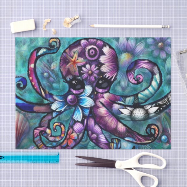 Papier Mousseline Octopus lunaire Floral Turquoise Découpage côtière (Artisanat)