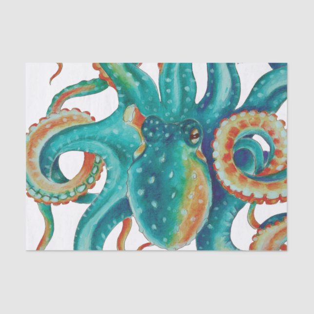 Papier Mousseline Octopus Teal (Recto)