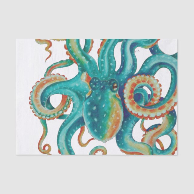 Papier Mousseline Octopus Teal (Recto)