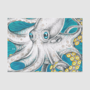 Papier Mousseline Octopus Tentacles encre turquoise verte
