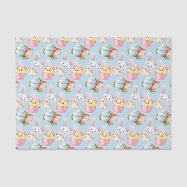 Papier Mousseline OEuf de Pâques Aquarelle Printemps Bunny & Chick (Recto)