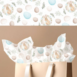 Papier Mousseline Oeufs de Pâques et lapin Motif Pastel Blanc