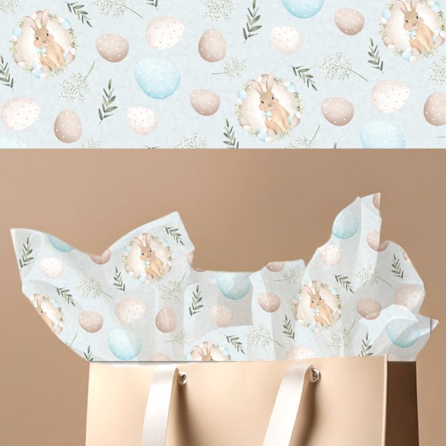 Papier Mousseline Oeufs de Pâques et Motif lapin bleu (Easter Eggs & Bunny Pattern Blue Tissue Paper)