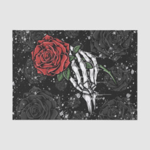 Papier Mousseline Offrande de rose de squelette Argent Noir Glamour