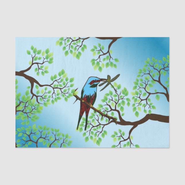 Papier Mousseline Oiseau bleu dans les arbres (Recto)