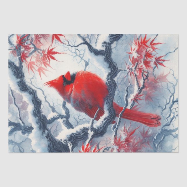 Papier Mousseline Oiseau cardinal rouge d'hiver (Recto)