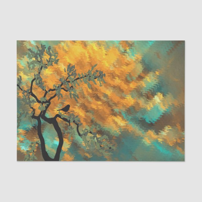 Papier Mousseline Oiseau dans un arbre avec belle découpage Sky (Recto)
