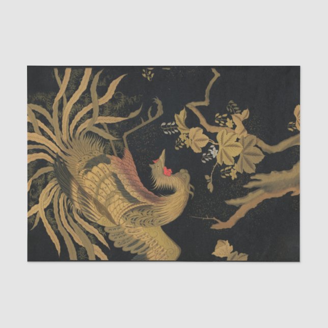 Papier Mousseline Oiseau de coq d'or Classique japonais Antique (Recto)