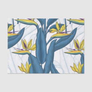 Papier Mousseline Oiseau de fleurs de paradis sur blanc