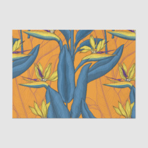 Papier Mousseline Oiseau de fleurs paradisiaques sur orange