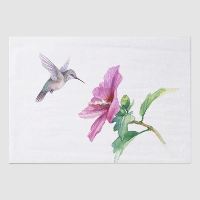 Papier Mousseline Oiseau de mer Hibiscus Fower Aquarelle Art (Recto)