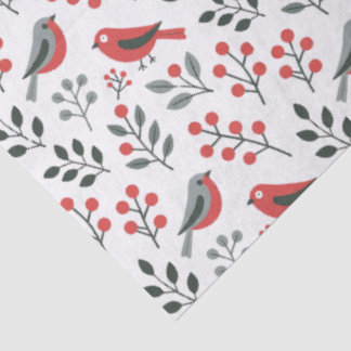 Papier Mousseline Oiseau de Noël aux Baies Rouges Modernes