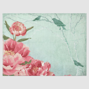 Papier Mousseline Oiseau de pivoine rose rouge bordeaux rose brun da