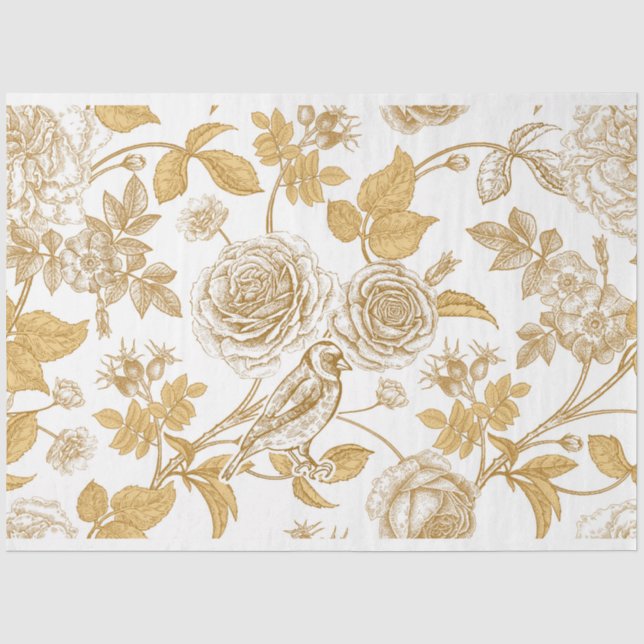 Papier Mousseline Oiseau d'or en fleur d'or (Recto)