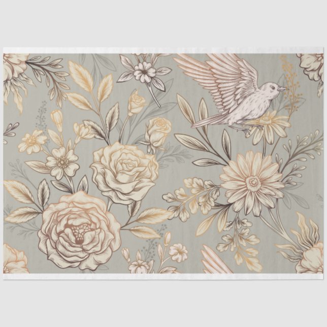 Papier Mousseline Oiseau en fleur avec Arrière - plan neutre (Recto)