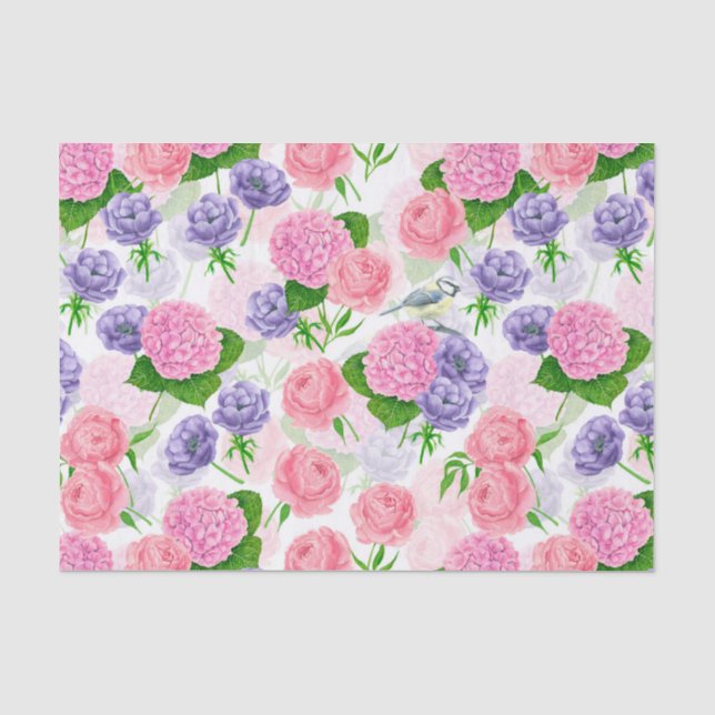 Papier Mousseline Oiseau et fleurs (Recto)