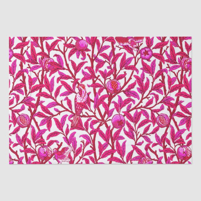 Papier Mousseline Oiseau et grenade Art Nouveau, rose Fuchsia (Recto)