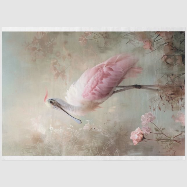 Papier Mousseline Oiseau éthérée, spatule et scène du lac Lotus (Recto)