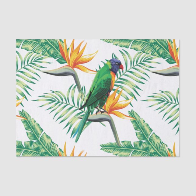 Papier Mousseline Oiseau Exotique Et Fleurs Oranges (Recto)