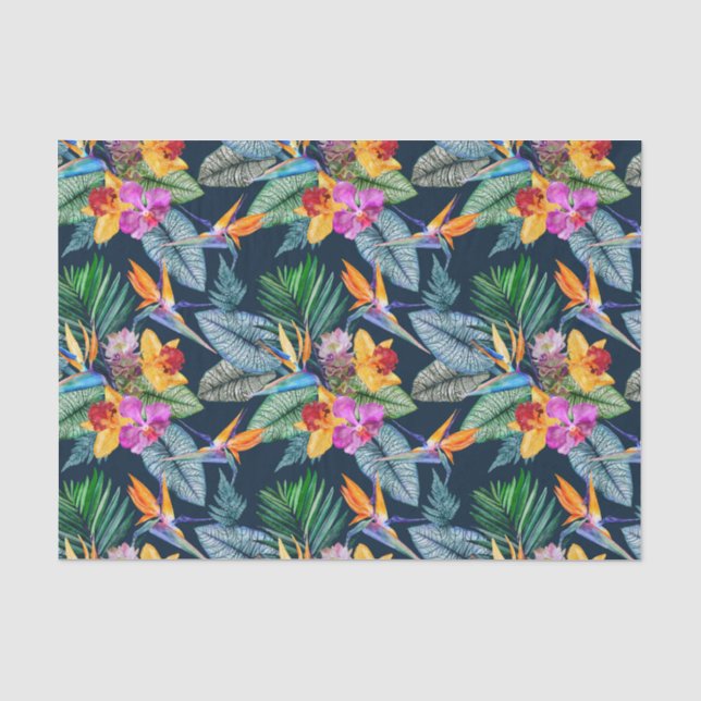 Papier Mousseline Oiseau Tropical Du Paradis Et De L'Orchidée (Recto)
